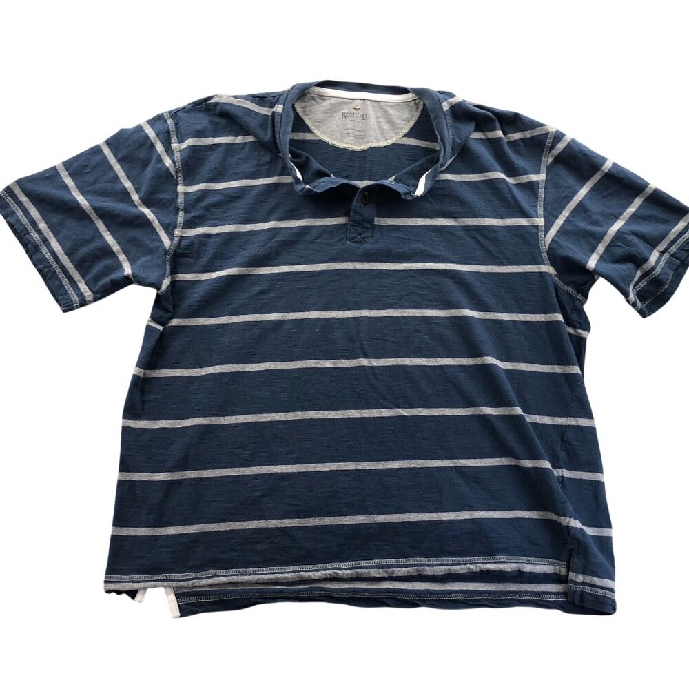 RedHead Mens Henley Shirt Large Blue Striped Short Sleeve Knit Casual Pullover